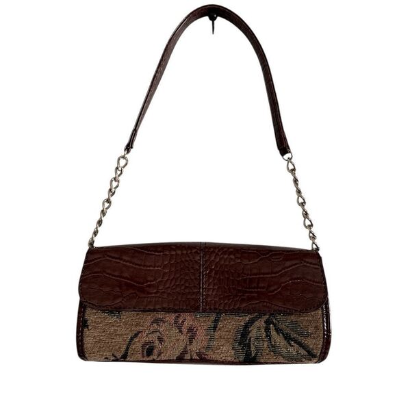 Liz Claiborne Brown Croc-Embossed Shoulder Bag with Chain Detail EUC - Picture 1 of 7
